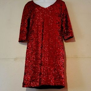 Red Sequin Dress NYE Ready quarter sleeve